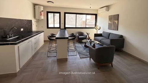 Departamento de 34m2 con 1 dormitorio cocina integrada y barra desayunadora los perales