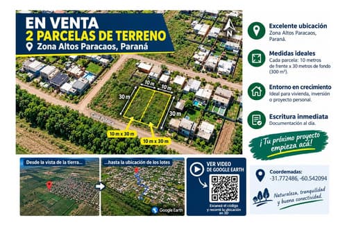 Venta 2 lotes 10x30 m 300 m2 cu zona altos paracaos parana escritura inmediata