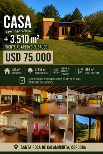 Casa santa rosa de calamuchita usd75000 3510 mts de parque
