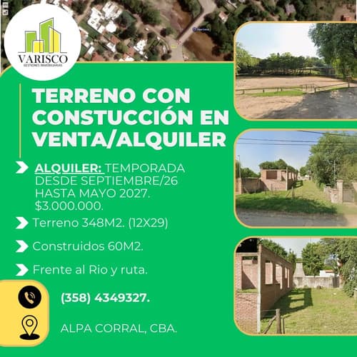 Vendoalquilo terreno con construccion en alpa corral cba