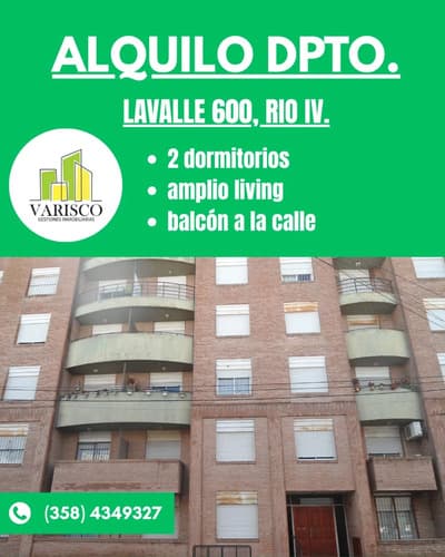Alquilo departamento 2 dormitorios rio cuarto cba