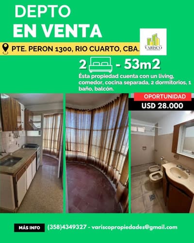 Vendo departamento 2 dormitorios rio cuarto
