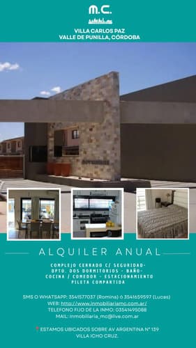 Alquiler anual villa carlos paz dpto en complejo cerrado