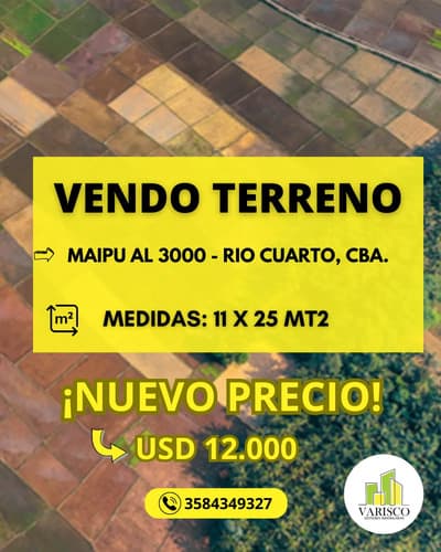 Terreno en venta rio cuarto cba en Río Cuarto