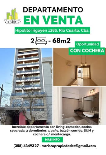 Departamento 2 dormitorios y cochera en venta rio cuarto cba